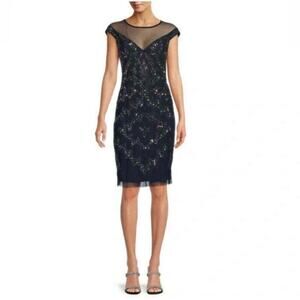 NWT Adrianna Papell Womens Beaded
Illusion Yoke Dress Midnight Black Size 10